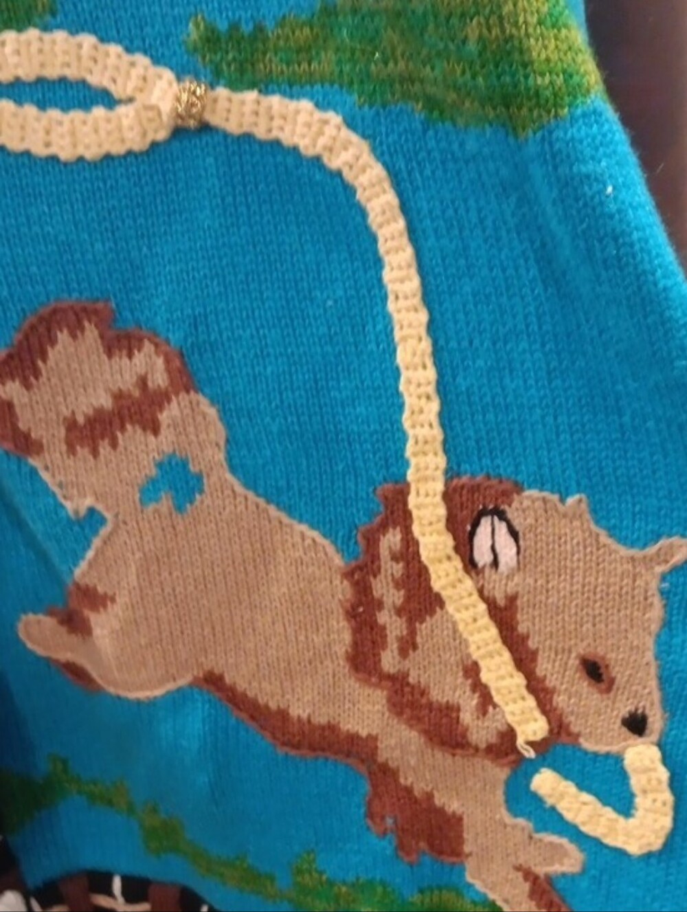 Storybook Knits Turquoise Dog Patch Cardigan with Brown Trim (Firm Price) - Picture 3 of 5